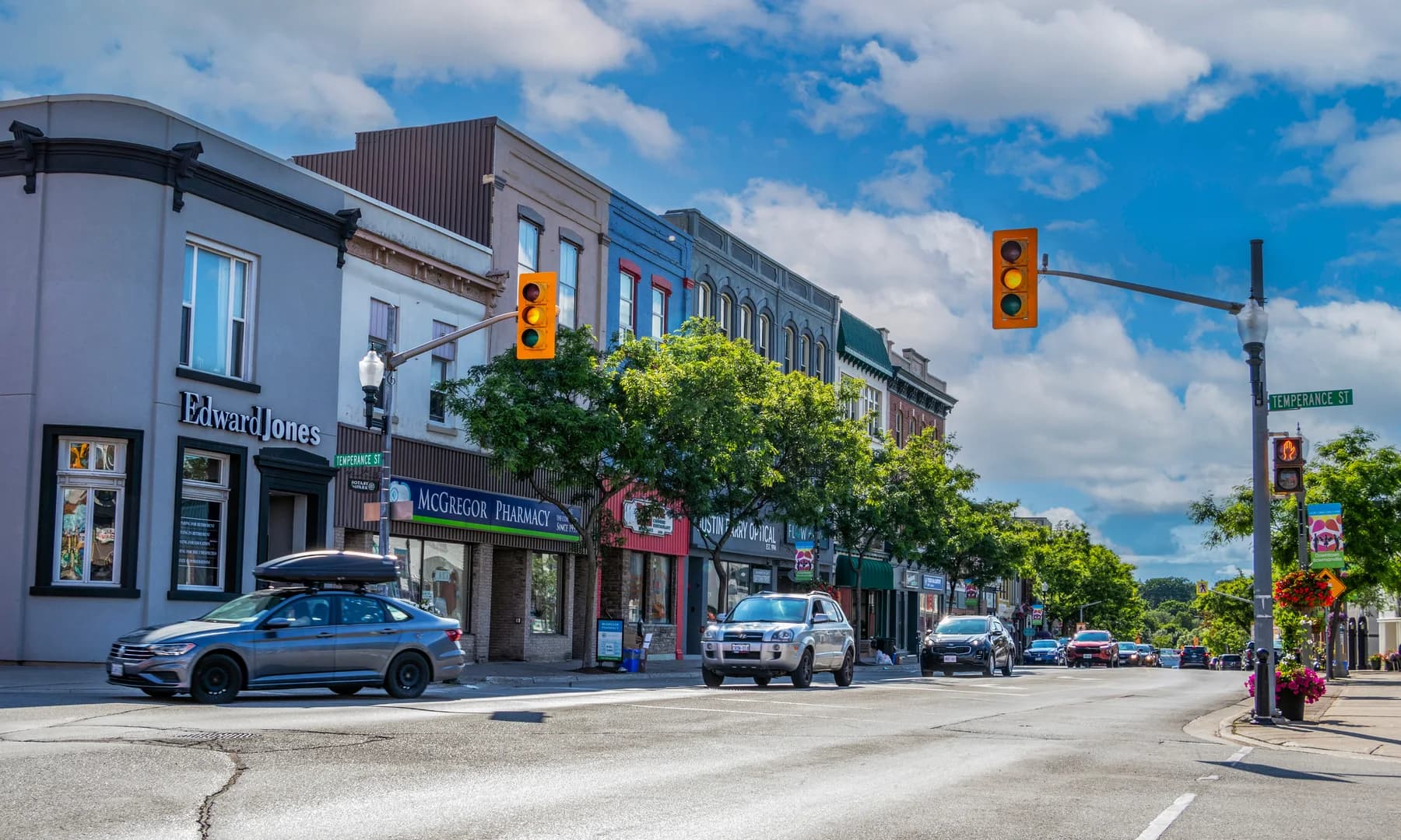 Downtown Bowmanville at the corner of King St and Temperance St
