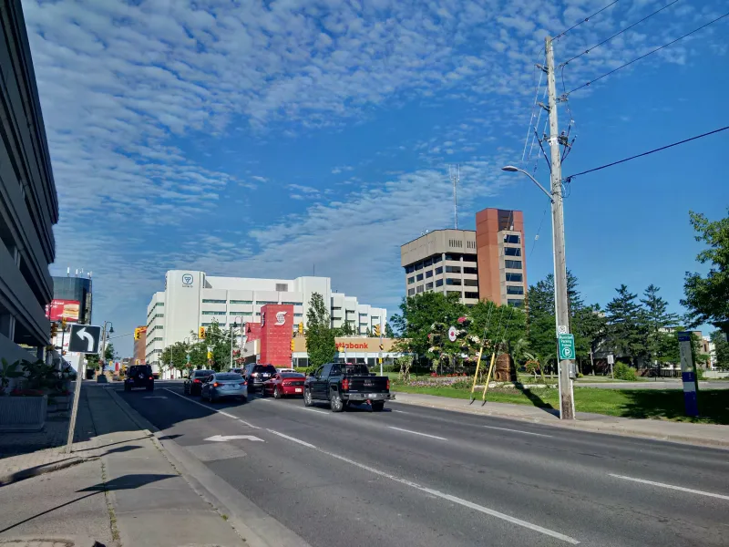 View of King street going East in Oshawa, Ontario, July 2019.